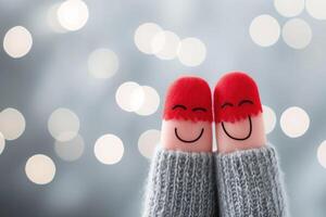 ai generiert glücklich Finger Paar im Liebe feiern Valentinstag Tag foto