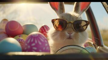 ai generiert süß Ostern Hase mit Sonnenbrille foto