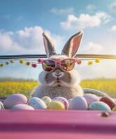 ai generiert süß Ostern Hase mit Sonnenbrille foto
