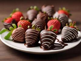 ai generiert Schokolade bedeckt Erdbeeren foto