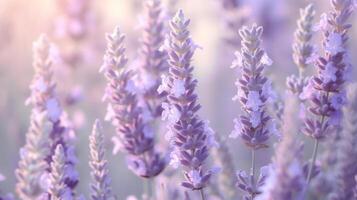 ai generiert ätherisch Lavendel lila und Salbei Grün Bokeh Banner Hintergrund mit abstrakt verschwommen bewirken foto