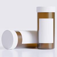 3d Rendern von ein einstellen von leeren beschriftet medizinisch Pille Flaschen braun Farbe und realistisch Textur foto