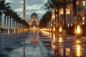 ai generiert schön Moschee gegen ein rein heiter und göttlich Atmosphäre Fachmann Fotografie foto