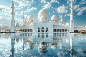 ai generiert schön Moschee gegen ein rein heiter und göttlich Atmosphäre Fachmann Fotografie foto