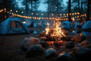 ai generiert Camping Freiheit im das Natur und haben Spaß mit Frühling wild Blumen Aussicht foto