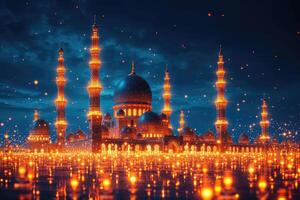 ai generiert islamisch Gruß Karte zum Ramadan kareem oder ied Mubarak Hintergrund foto