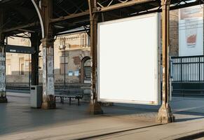 ai generiert ein leer Plakatwand im ein Bus Bahnhof, branding Marketing Foto