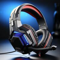 ai generiert die Geschenke Spieler Headset Produkte mit modern Designs mit Neon- Beleuchtung, generativ ai foto