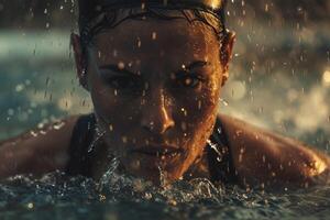 ai generiert wettbewerbsfähig Schwimmer im Aktion während Wettrennen. foto