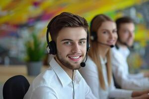 ai generiert freundlich Kunde Bedienung Vertreter beim arbeiten. foto