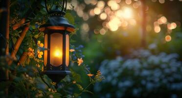 ai generiert ein draussen Licht im Garten von ein Hinterhof foto