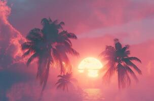 ai generiert tropisch Sonnenuntergang mit Palme Bäume und ein Wolke foto
