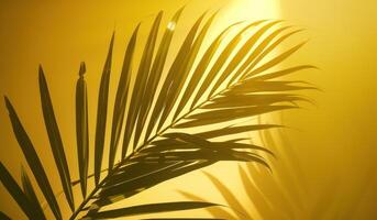 ai generiert Palme Blatt Silhouette auf ein Gelb Hintergrund foto
