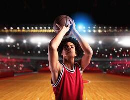 Basketball Spieler bereit zu schießen das Ball während ein Spiel foto