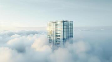 ai generiert ein Gebäude im das Wolken von das Himmel foto