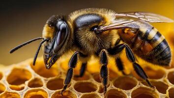 ai generiert Biene schließen oben auf Bienenwabe foto