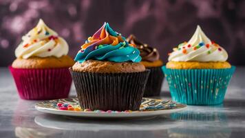 ai generiert schön köstlich Cupcakes foto