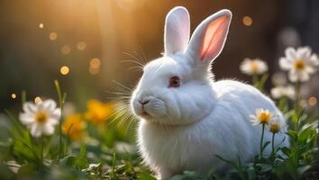 ai generiert süß flauschige Hase mit Blumen foto