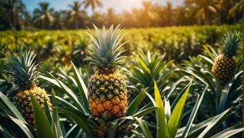 ai generiert Ernte von frisch Ananas wachsend im das Garten foto