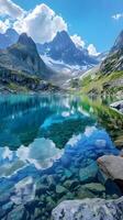 ai generiert azurblau Blau Gletscher See, ein makellos Hohe Höhe See umgeben durch Gletscher, reflektieren das beschwingt Blau von das Himmel, Hintergrund Bild, generativ ai foto
