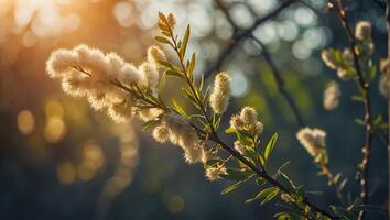 ai generiert flauschige Weide Ast im Natur foto