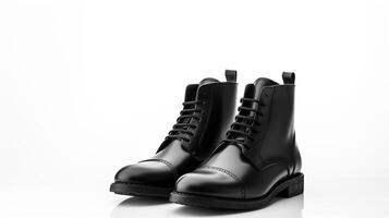 ai generiert schwarz Mode Stiefel isoliert auf eben Weiß Hintergrund mit Kopieren Raum zum Werbung. generativ ai foto