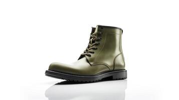 ai generiert Olive Mode Stiefel isoliert auf eben Weiß Hintergrund mit Kopieren Raum zum Werbung. generativ ai foto