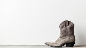 ai generiert grau Western Stiefel isoliert auf eben Weiß Hintergrund mit Kopieren Raum zum Werbung. generativ ai foto