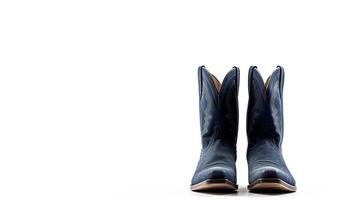 ai generiert Indigo Cowboy Stiefel isoliert auf Weiß Hintergrund mit Kopieren Raum zum Werbung. generativ ai foto