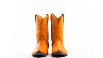 ai generiert Orange Cowboy Stiefel isoliert auf Weiß Hintergrund mit Kopieren Raum zum Werbung. generativ ai foto