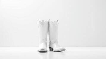 ai generiert Weiß Cowboy Stiefel isoliert auf Weiß Hintergrund mit Kopieren Raum zum Werbung. generativ ai foto