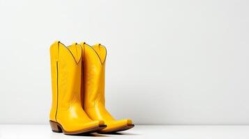 ai generiert Gelb Cowboy Stiefel isoliert auf Weiß Hintergrund mit Kopieren Raum zum Werbung. generativ ai foto