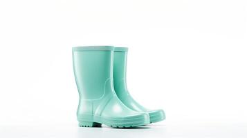 ai generiert cyan Regen Stiefel isoliert auf Weiß Hintergrund mit Kopieren Raum zum Werbung. generativ ai foto