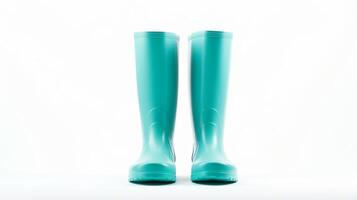 ai generiert cyan Regen Stiefel isoliert auf Weiß Hintergrund mit Kopieren Raum zum Werbung. generativ ai foto