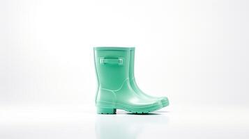 ai generiert cyan Regen Stiefel isoliert auf Weiß Hintergrund mit Kopieren Raum zum Werbung. generativ ai foto