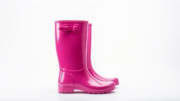 ai generiert Magenta Regen Stiefel isoliert auf Weiß Hintergrund mit Kopieren Raum zum Werbung. generativ ai foto