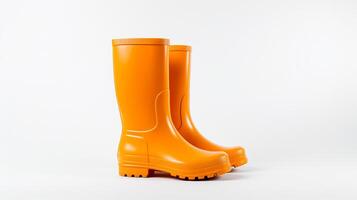 ai generiert Orange Regen Stiefel isoliert auf Weiß Hintergrund mit Kopieren Raum zum Werbung. generativ ai foto