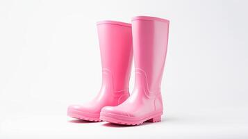 ai generiert Rosa Regen Stiefel isoliert auf Weiß Hintergrund mit Kopieren Raum zum Werbung. generativ ai foto