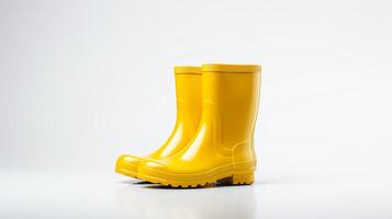 ai generiert Gelb Regen Stiefel isoliert auf Weiß Hintergrund mit Kopieren Raum zum Werbung. generativ ai foto