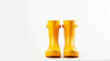 ai generiert Gelb Regen Stiefel isoliert auf Weiß Hintergrund mit Kopieren Raum zum Werbung. generativ ai foto