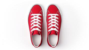 ai generiert rot Turnschuhe Schuhe isoliert auf Weiß Hintergrund mit Kopieren Raum zum Werbung. generativ ai foto