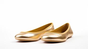 ai generiert Gold Ballett Wohnungen Schuhe isoliert auf Weiß Hintergrund mit Kopieren Raum zum Werbung. generativ ai foto