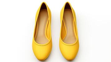 ai generiert Gelb Ballett Wohnungen Schuhe isoliert auf Weiß Hintergrund mit Kopieren Raum zum Werbung. generativ ai foto