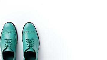 ai generiert cyan Brogues Schuhe isoliert auf Weiß Hintergrund mit Kopieren Raum zum Werbung foto