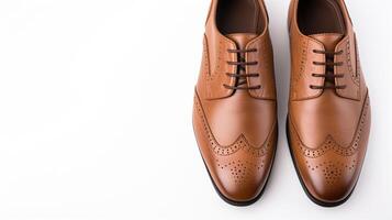 ai generiert braun Brogues Schuhe isoliert auf Weiß Hintergrund mit Kopieren Raum zum Werbung foto