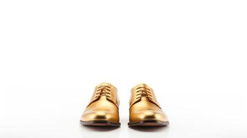 ai generiert Gold Brogues Schuhe isoliert auf Weiß Hintergrund mit Kopieren Raum zum Werbung foto