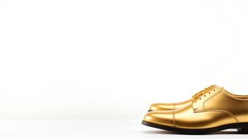 ai generiert Gold Brogues Schuhe isoliert auf Weiß Hintergrund mit Kopieren Raum zum Werbung foto