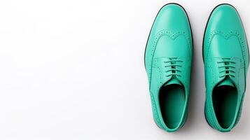 ai generiert cyan Brogues Schuhe isoliert auf Weiß Hintergrund mit Kopieren Raum zum Werbung foto