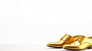 ai generiert Gold Brogues Schuhe isoliert auf Weiß Hintergrund mit Kopieren Raum zum Werbung foto