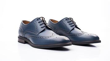 ai generiert Indigo Brogues Schuhe isoliert auf Weiß Hintergrund mit Kopieren Raum zum Werbung foto